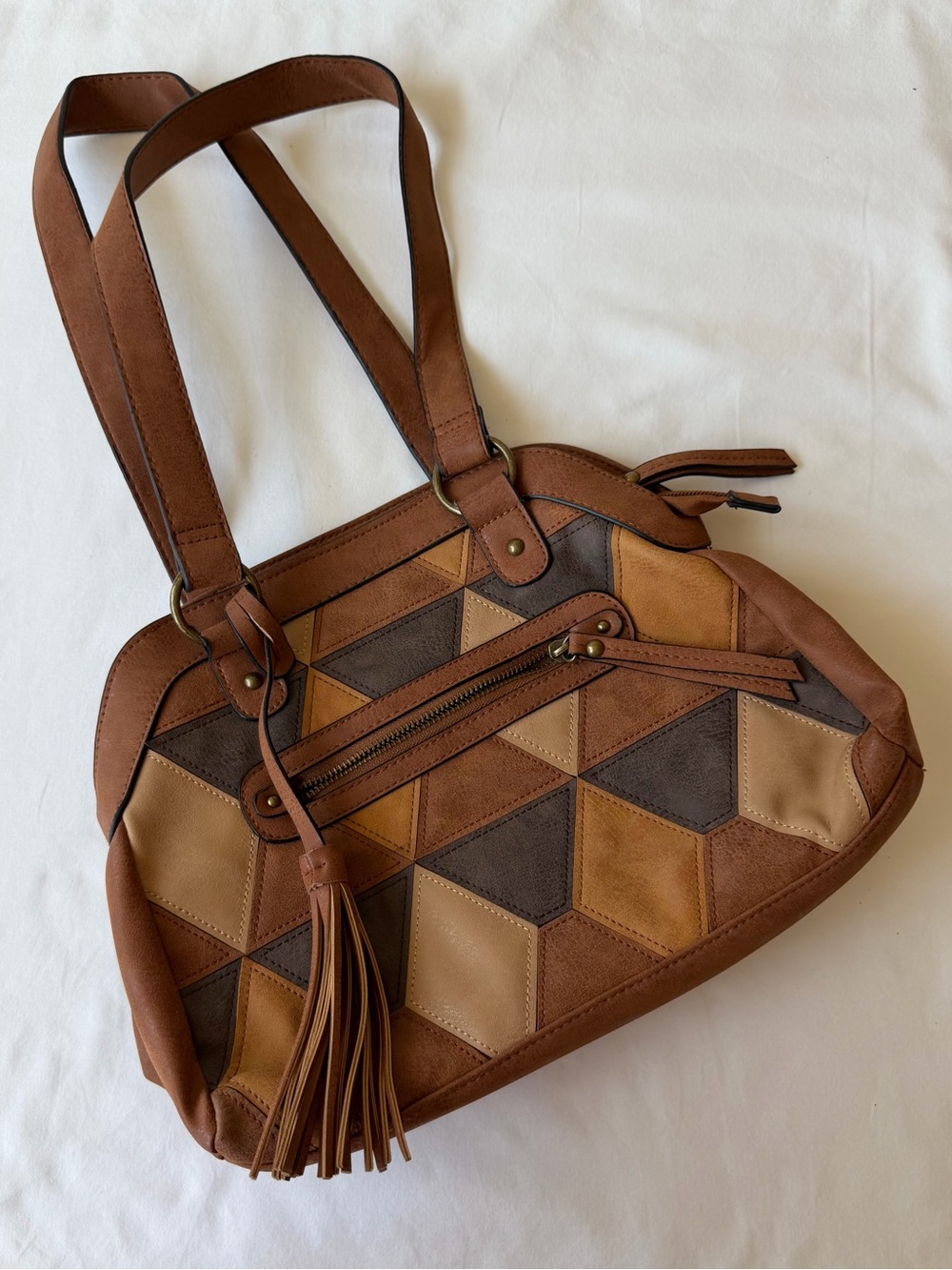 Bueno Geometric Patchwork Faux Leather Shoulder Bag